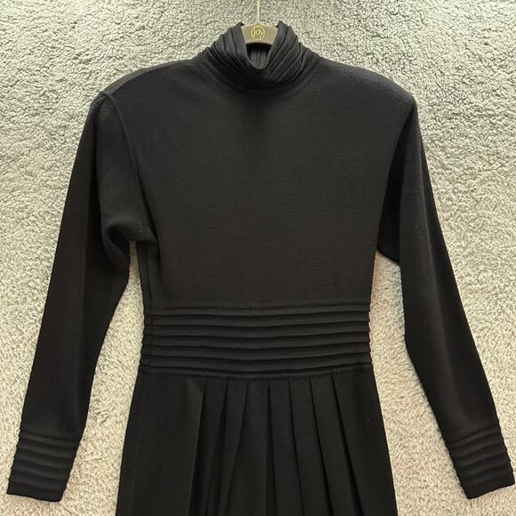 Vintage Ann Tjian for KENAR2 Black Long Sleeve Dress‎ Mock Neck Wool Blend - Picture 2 of 9
